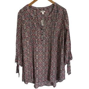 Westport 3/4 Tie Sleeve Blouse Women’s Plus Size 1X Floral Boho Flowy Colorful